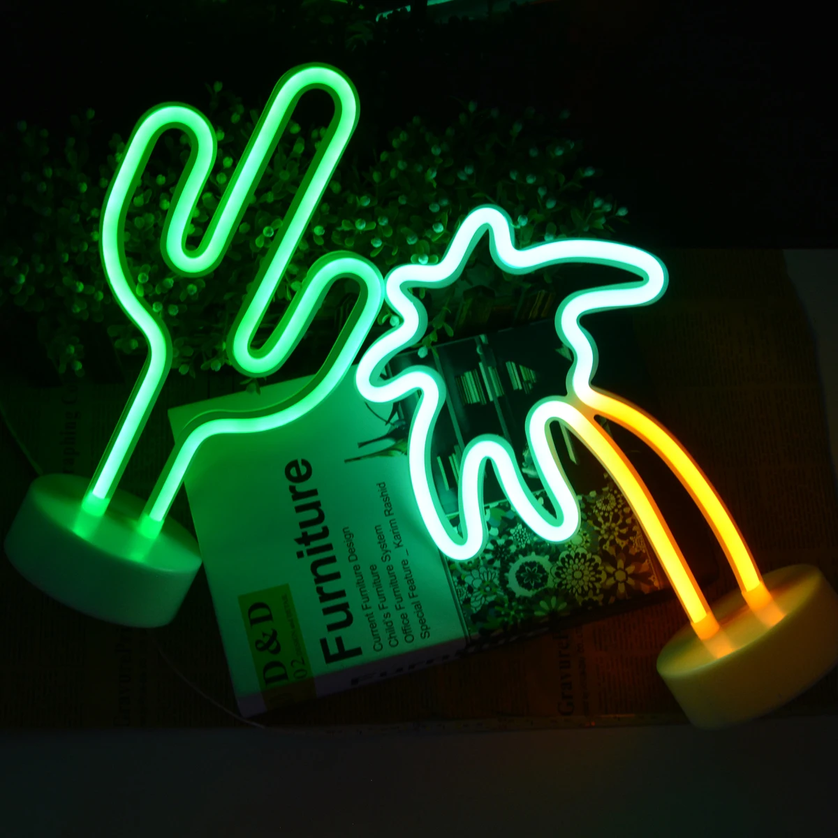 Room Decor Flamingo Coconut Tree Cactus Neon Light Sign LED Night Light ... - $19.38+