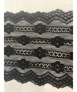 1 yard black stripe embossed scalloped stretch lace trim 6” - $24.08 MXN