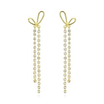 Bow Knot Shape Stud Clear Crystal Dangle Flash Gold Plated Fashion Earring Gifts - £46.53 GBP+