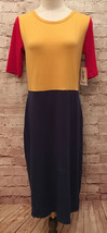 LuLaRoe JULIA Dress Women&#39;s Size M  Yellow Red Blue Color Block Stretch NEW - £21.90 GBP