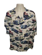 Pacific Blue Mens Cream XL Hawaiian Button Front Shirt Cars Coconut Tree - £14.80 GBP