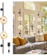 Wall Sconce 8W Round Natural Marble Plug in Wall Sconce Lamp Cord with K... - $94.04