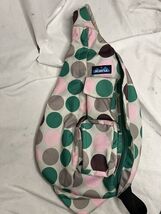 KAVU Rope Bag Cotton Shoulder Sling Backpack  Green &amp; Pink Polka Dotted Zip - $272.66 MXN