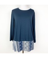 J.Jill Womens Wearever Collection Blue Top with Textile Print Long Sleev... - $13.05