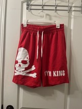 Baodinong Men&#39;s Red &amp; White Shorts GYM KING Skull Athletic Size L Slim Fit - £39.41 GBP