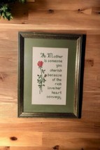 Handmade Cross Stitch Mother Poem Framed Matted Vintage Love Roses Gift ... - £15.09 GBP