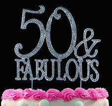 50 and Fabulous Silver Crystal Cake Toppers Bling 50th Birthday Cake Topper - £13.73 GBP