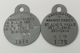 Rabies Dog Tags St. Louis Vaccinated Against Vintage Set of 2 1974 and 1975 - $18.95