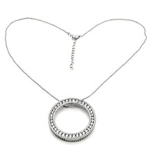 Round Simulated Diamond Open Circle Pendant 925 Sterling Silver Necklace 16&quot; - £106.40 GBP