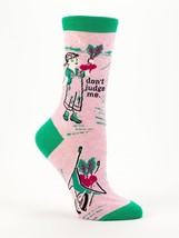 Blue Q Socks - Womens Crew - Don&#39;t Judge Me - Purple and Green - Size 5-10 - £10.43 GBP