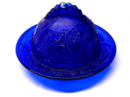 Antique US GLASS Covered Butter Dish DELAWARE Cobalt Blue EAPG - Circa 1899 - $1,118.61 MXN