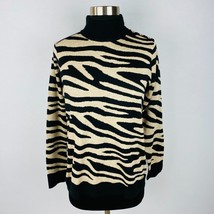 Calvin Klein Womens Small S Tan Black Zebra Print Sweater Mock Shoulder ... - £15.03 GBP