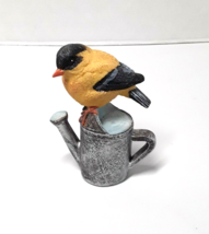 Figurine Yellow Finch Bird Resting Perched Watering Can 4.5&quot;Tall Outdoor... - £9.88 GBP