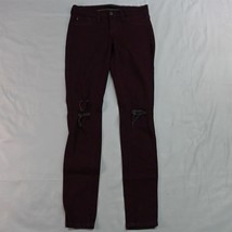 KanCan 3 / 25 Mid Rise Skinny Maroon Red Destroyed Stretch Denim Jeans - $17.82