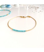 Gold turquoise chain bracelet,delicate dainty gold filled bracelet,gemstone turq - £30.62 GBP