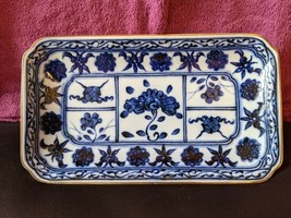 Antique Asian Fritware Blue and White Porcelain Dish Tray Marked Undergl... - £58.57 GBP