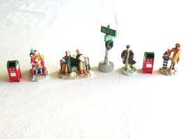 Lot 7x Christmas Village Figurine Accessory MailBox Street Sign Mail Man Shopper - $19.99