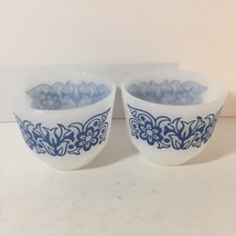 2 Blue White Custard Cups Federal Milk Glass Small Serving Bowl Dish Tulips EUC  - £13.96 GBP