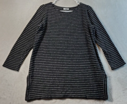 J. Jill Sweater Womens Medium Black White Striped Cotton Long Sleeve Round Neck - £16.42 GBP