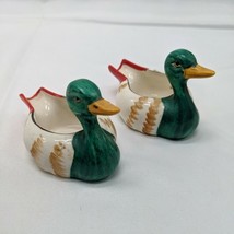 (2) Enesco Trinket Holder Green Ceramic Ducks Orange Bill Made In Japan  - $225.18 MXN