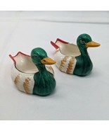 (2) Enesco Trinket Holder Green Ceramic Ducks Orange Bill Made In Japan  - $11.88