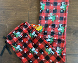 Peanuts womens Christmas Snoopy  Red Plush Pajama Pants M Plaid Print - £22.83 GBP