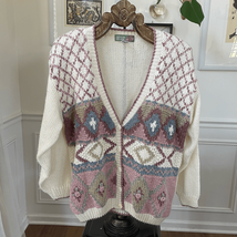 Vintage 80s 90s American Weekend Cardigan Sweater Pink Mauve L - $25.92