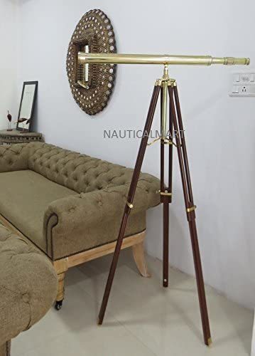 Vintage Floor Standing Brass Telescope Shiny Brass Finish Adjustable Tripod Telescope Maritime Navy Instrument