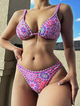 Beach Fashion Women&#39;s Chic Floral Print Lace-up Suspender Two-Piece Bikini Swims - £15.53 GBP