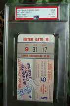 1957 World Series game 5,  PSA ticket stub &amp; autograph, Andy Pafko 4 X ALL-STAR - £346.11 GBP