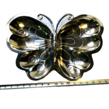 Butterfly Center Bowl Silver Pewter Metal 18in Vintage Patina Display Foyer Dish - £18.52 GBP