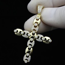 Fancy 1.50Ct Round CZ Diamond Gucci Link Cross Pendant 14K Yellow Gold Finish - $149.99