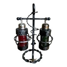 Vintage Nautical Lantern Salt &amp; Pepper Shakers Red Green Hanging On Anch... - $16.00