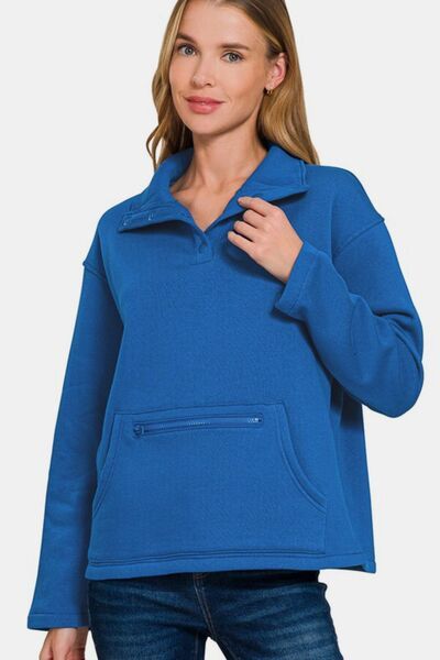 Zenana Turtleneck Half Snap Fleece Sweatshirt - $31.86