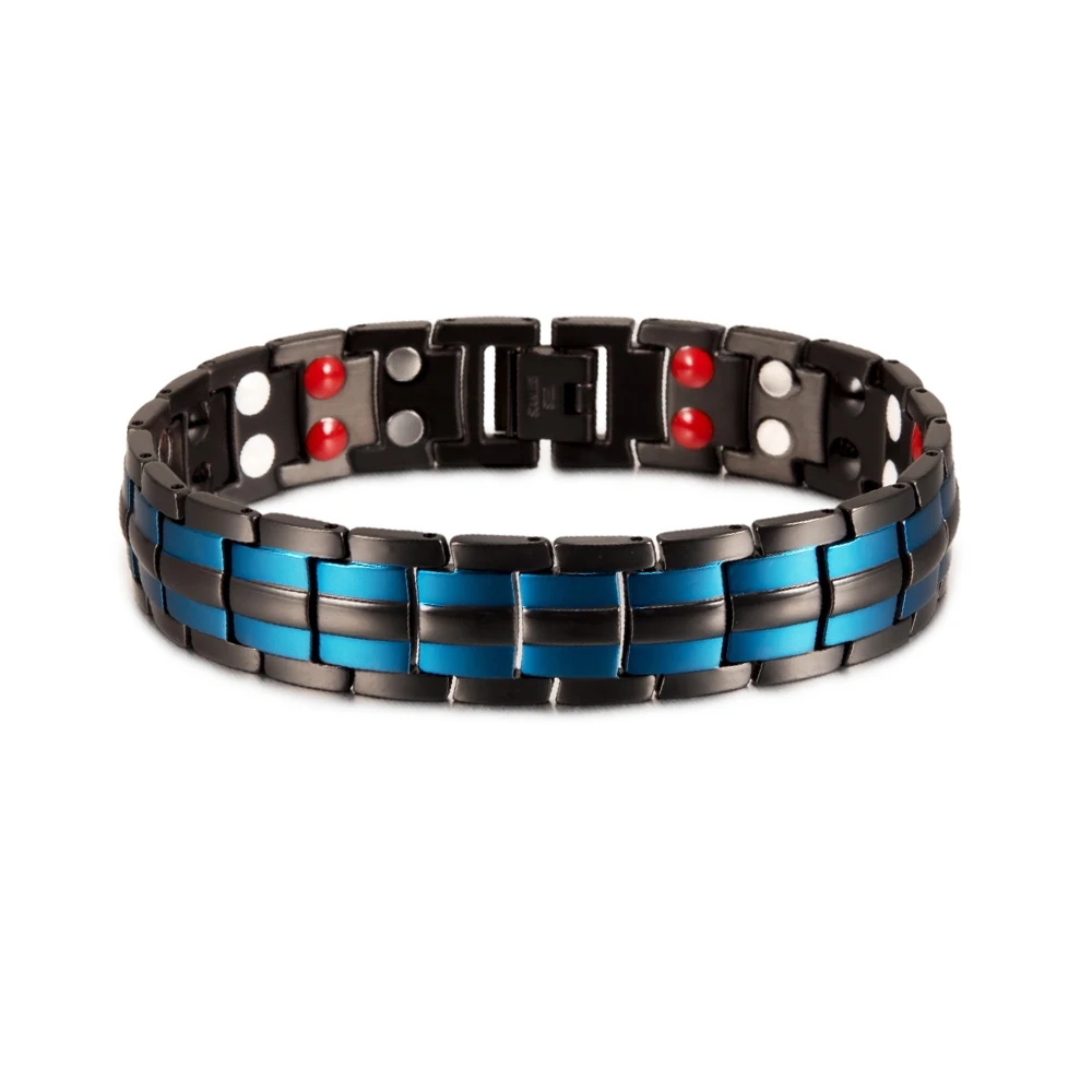 Black Bracelet Men Hand Chain Waterproof Health Germanium Magnetic Therapy Brace - £28.60 GBP