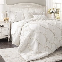 White, King, 3 Pc. Lush Decor Avon Comforter Ruffled Bedding Set. - £96.37 GBP