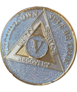 5 Year AA Medallion Opal Silver Glitter Tri-Plate Sobriety Chip - $15.99