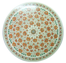 24&quot; White Marble Coffee Restaurant Table Top Hakik Malachite Inlay Floral Decor - £957.61 GBP
