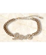 Gold Tone Chunky Style Rhinestone LOVE Curb Chain Fashion Bracelet - $8.59