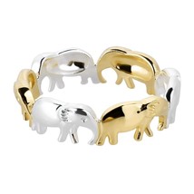 Two Tone Elephant Line Up Gold Vermeil over Sterling Silver Ring-7 - £18.44 GBP