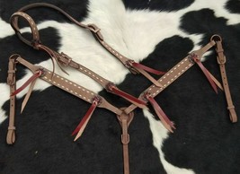 Western Saddle Horse Buckstitch Roughout Leather Tack Set Bridle + Breas... - $98.80