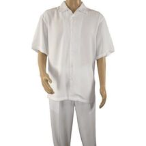 Mens INSERCH 2pc Walking Leisure Suit Shirt Pants Set Short Sleeves 9356 White image 2