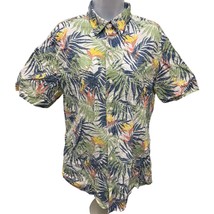 IZOD Signature Hawaiian Shirt Sz L Blue Green Palm Trees Lightweight 100... - $17.09