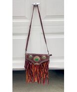Vintage Brown Leather Fringe Shoulder Bag Western Studded Purse - $555.74 CAD