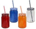 Jar-Shaped Glass Tumblers with Screw-On Lids and Straws, 16 oz. - £9.55 GBP
