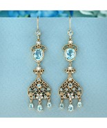 Natural Blue Topaz and Pearl Vintage Style Dangle Earrings in 9K Yellow ... - £958.02 GBP