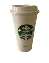 Starbucks Classic White Reusable Plastic Cup With Cover Grande 16oz Hot Coffee - £6.51 GBP