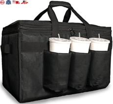 Premium XL Insulated Food Delivery Bag with Cup Holders Hot &amp; Cold Black New - £27.09 GBP