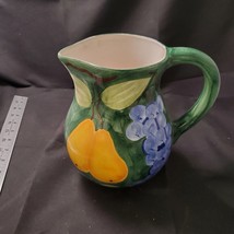 Ceramic Pitcher GKRO Co. Green with Fruit Motif - $13.30
