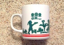 Christmas Silhouette Pattern Coffee Mug Mrs Claus Santa Elves 1984 Vintage - $15.79